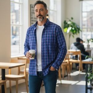 Kenneth Cole Reaction Purple Plaid Button Shirt